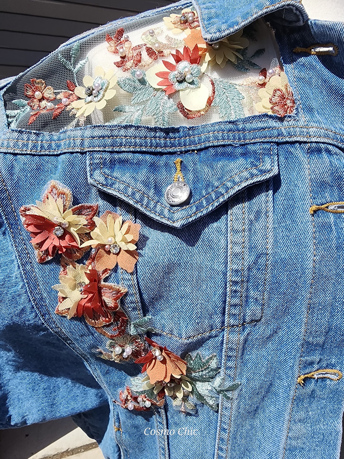Upcycled Denim Jacket with 3D lace