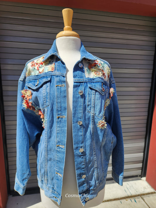 Upcycled Denim Jacket with 3D lace