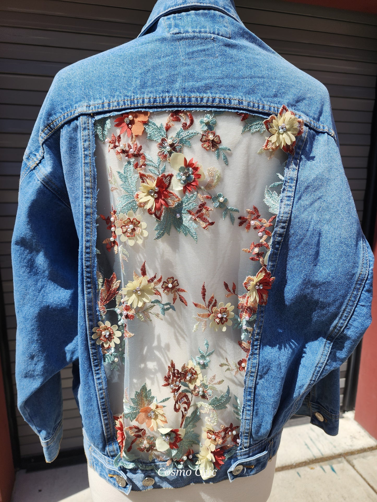 Upcycled Denim Jacket with 3D lace